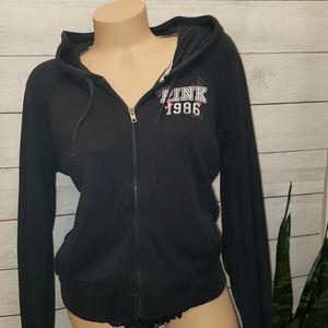Vintage Pink Victoria's Secret Black Full Zip Sweatshirt Hoodie 86 Large